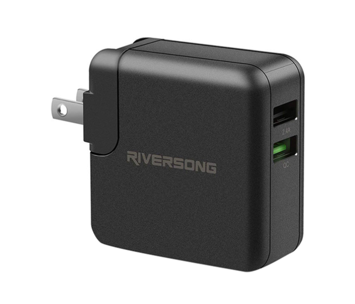 Riversong ad30 PowerKubQC-AD30 US + EU + UK + IN 2.4A Dual Port Plug Wall Charger - Black - Zoom Image 1