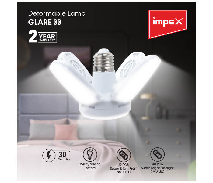 Impex GLARE 33 30 Watts Deformable Lamp - White - Zoom Image 1