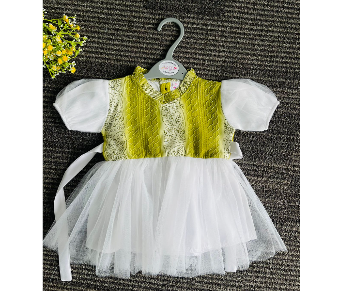 Ash Bae FR005SXL Mily Light Green XL Frock for Baby Girls - White and Green - Zoom Image