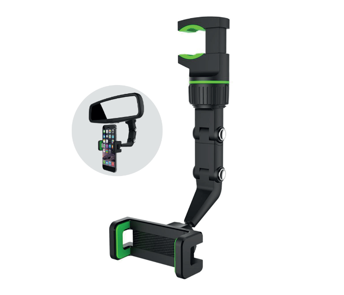 Iends IE-HO367 Rear View Mirror Phone Holder - Black and Green - Zoom Image 1