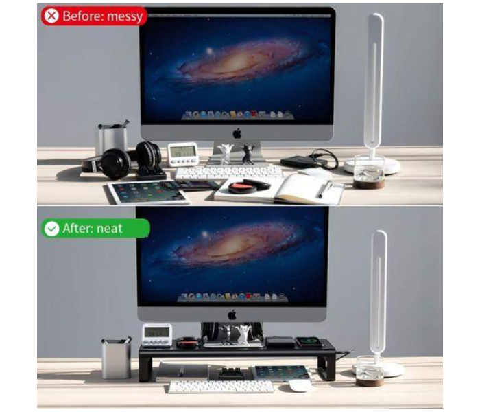 Vaydeer NB422 Smart Monitor Stand Base Wireless Charge with USB 3.0 Desk Hub - Black - Zoom Image 10