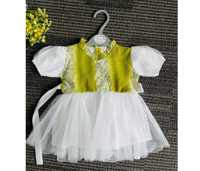 Ash Bae FR005SS Mily Light Green Small Frock for Baby Girls - White and Green - Zoom Image