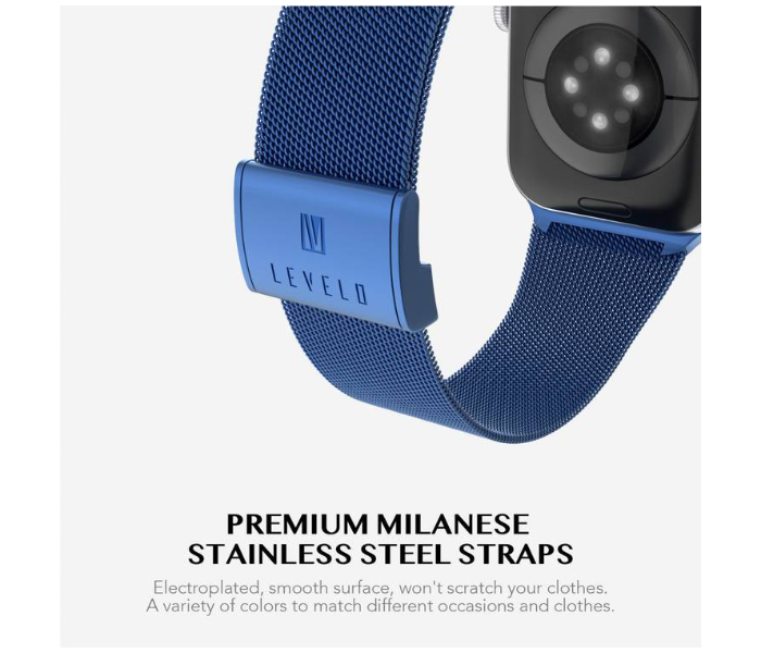 Levelo LVLMILSTP41-BL Double Milanese Stainless Steel Replacement Watch Strap Compatible for Apple Watch 38mm 40mm 41mm - Blue - Zoom Image 2