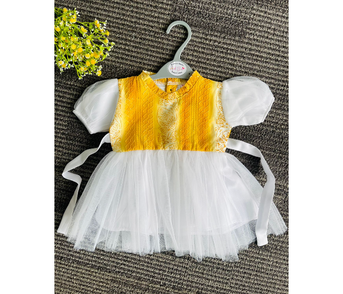 Ash Bae FR002SXL Mily Olive Yellow XL Frock for Baby Girls - White and Yellow - Zoom Image