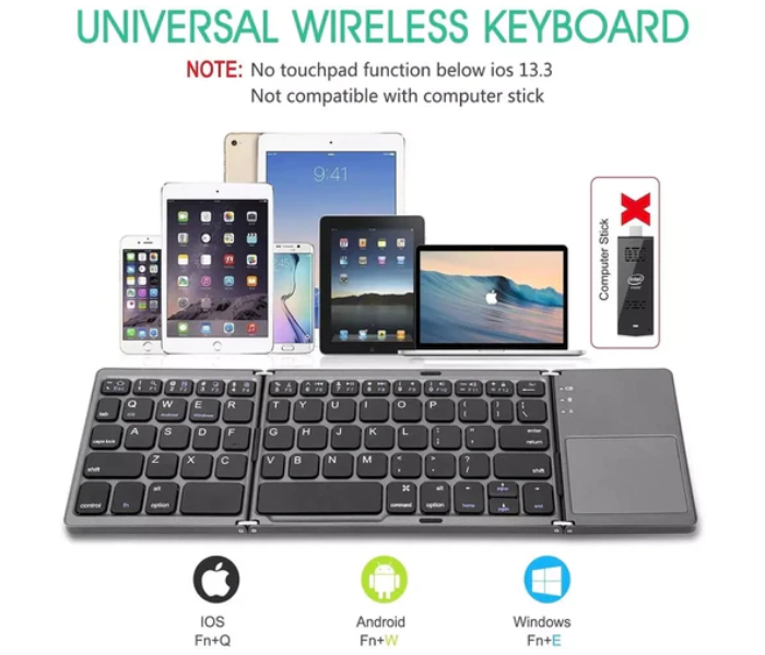 FM-56 Mini Foldable Bluetooth Keyboard with Touchpad - Black - Zoom Image 8