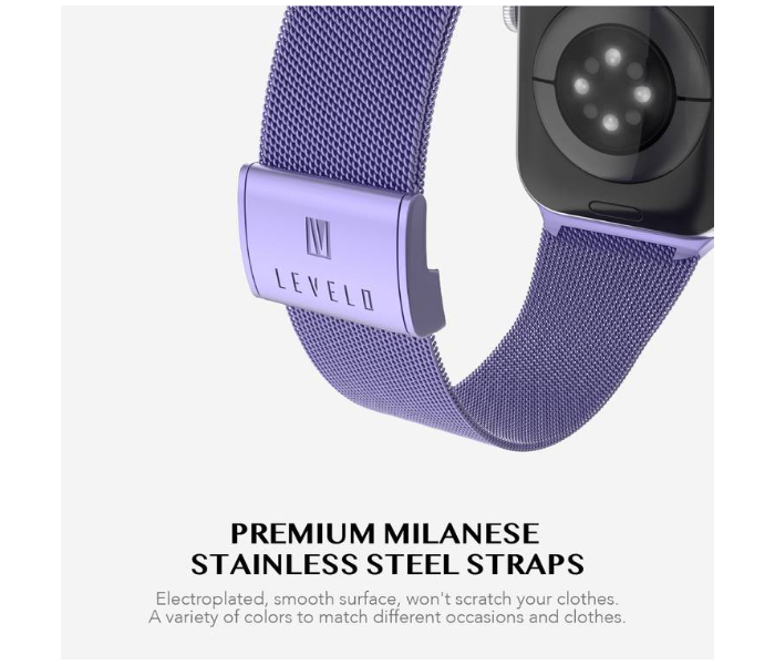 Levelo LVLMILSTP41-LVPL Double Milanese Stainless Steel Replacement Watch Strap Compatible for Apple Watch 38mm 40mm 41mm - Lavender Purple - Zoom Image 2