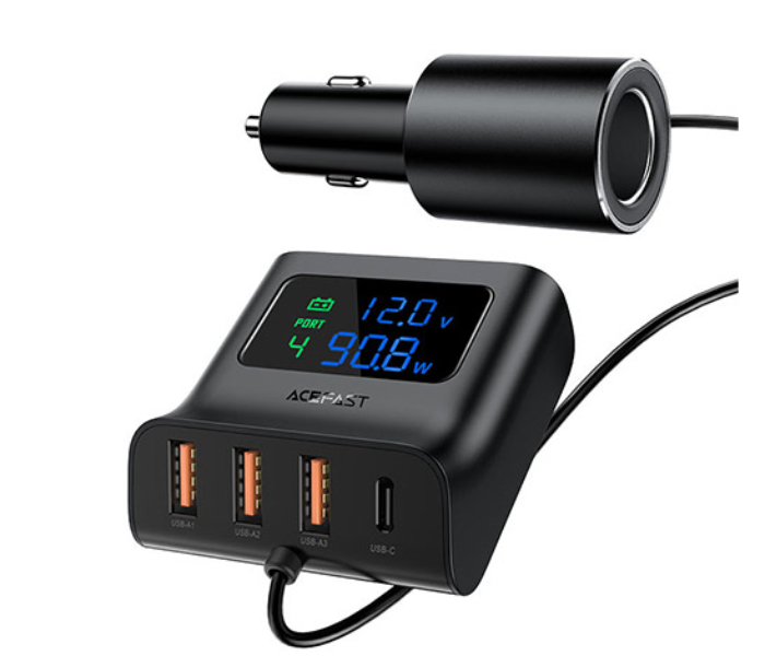 AceFast B8 Fast Charge Car HUB Charger - Black - Zoom Image 1