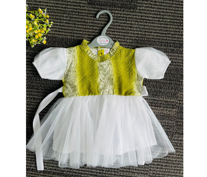 Ash Bae FR005SM Mily Light Green Medium Frock for Baby Girls - White and Green - Zoom Image