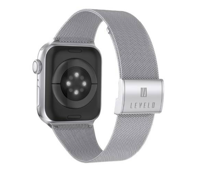 Levelo LVLMILSTP41-SL Double Milanese Stainless Steel Replacement Watch Strap Compatible for Apple Watch 38mm 40mm 41mm - Silver - Zoom Image 1