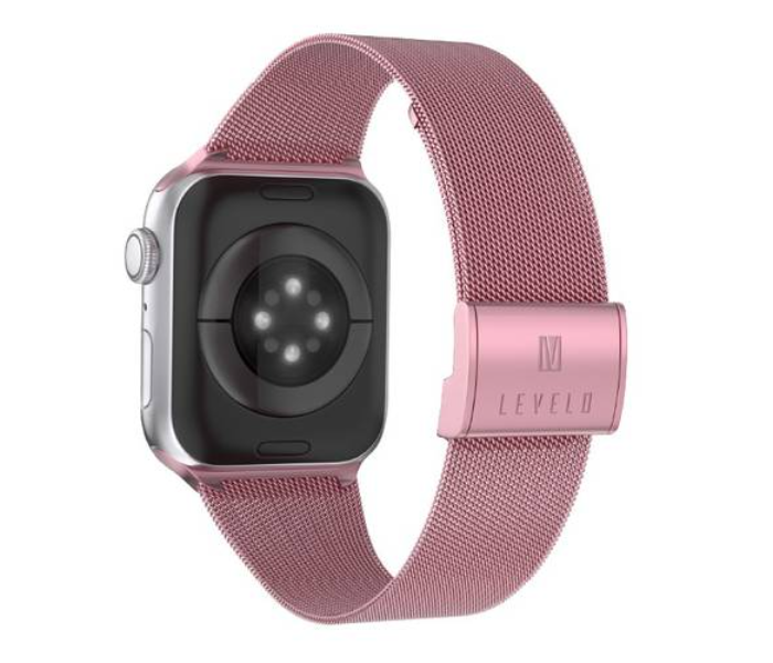 Levelo LVLMILSTP45-RSPK Double Milanese Stainless Steel Replacement Watch Strap Compatible for Apple Watch 42mm 44mm 45mm - Rose Pink - Zoom Image 1