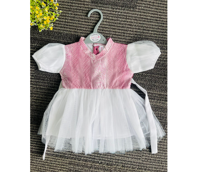 Ash Bae FR004SXL Mily Lipstick Pink XL Frock for Baby Girls - White and Pink - Zoom Image