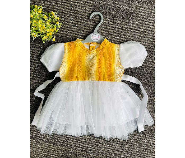 Ash Bae FR002SM Mily Olive Yellow Medium Frock for Baby Girls - White and Yellow - Zoom Image