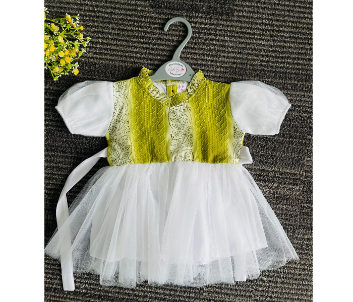 Ash Bae FR005SL Mily Light Green Large Frock for Baby Girls - White and Green - Zoom Image