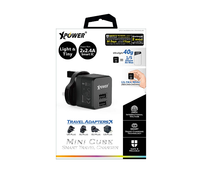 XPower Mini Cube Travel Charger - Black - Zoom Image 2