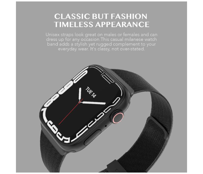 Levelo LVLMILSTP45-BK Double Milanese Stainless Steel Replacement Watch Strap Compatible for Apple Watch 42mm 44mm 45mm - Black - Zoom Image 3