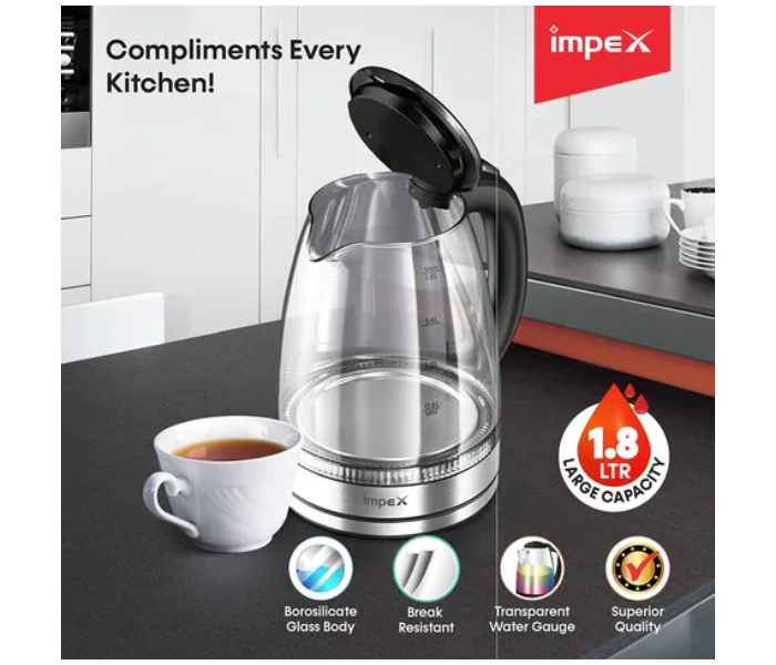 Impex Steamer 1802 1.8 Litre 1800 Watts Electric Glass Kettle - Zoom Image 2