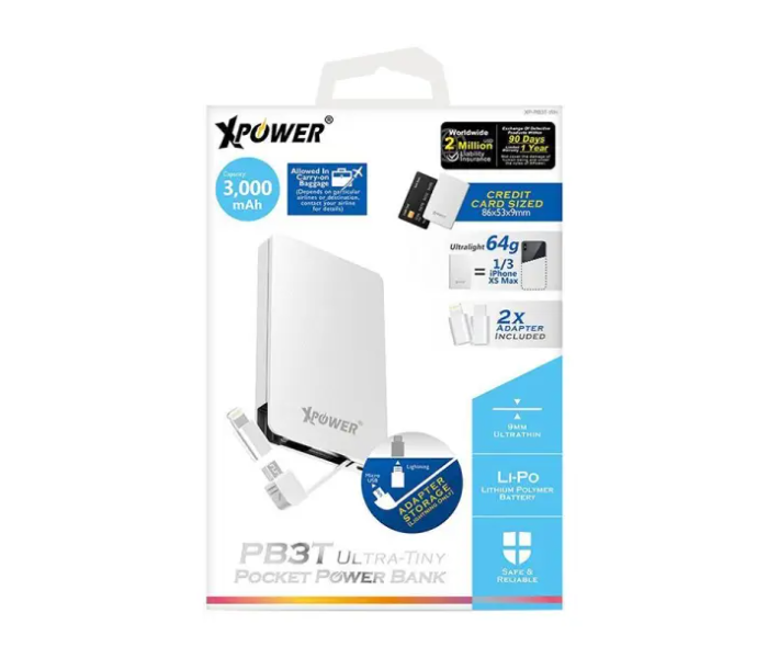 XPower PB3T 3000mAh Power Bank - White - Zoom Image 2