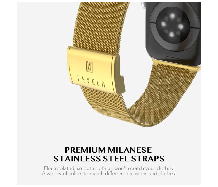 Levelo LVLMILSTP41-GD Double Milanese Stainless Steel Replacement Watch Strap Compatible for Apple Watch 38mm 40mm 41mm - Gold - Zoom Image 2