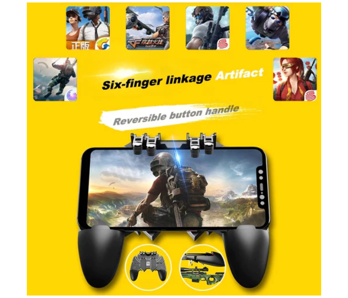 AK66 Six Fingers PUBG Game Controller Gamepad Metal Trigger Shooting Free Fire Gamepad Joystick - Black - Zoom Image 2