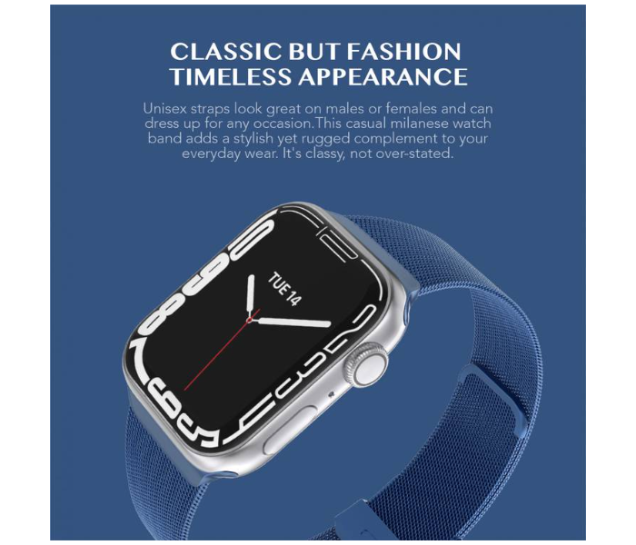 Levelo LVLMILSTP45-BL Double Milanese Stainless Steel Replacement Watch Strap Compatible for Apple Watch 42mm 44mm 45mm - Blue - Zoom Image 3