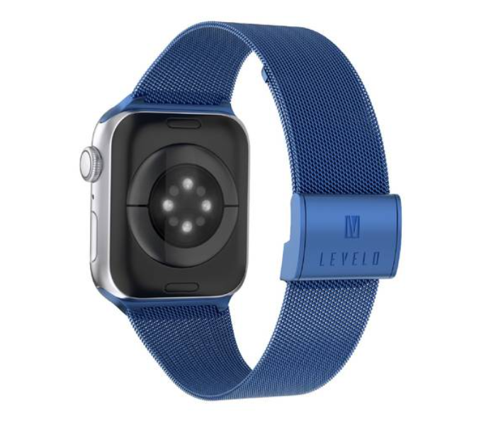 Levelo LVLMILSTP45-BL Double Milanese Stainless Steel Replacement Watch Strap Compatible for Apple Watch 42mm 44mm 45mm - Blue - Zoom Image 1