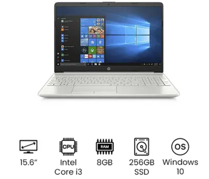 HP 491D1UA - 15-DY2091WM 15.6 Inch HD Intel Core i3-1115G4 Processor 8GB DDR4 RAM 256GB SSD Intel UHD Graphics Windows 10 Home - Silver - Zoom Image 3