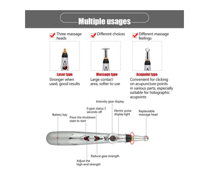 LH618 Electric Pulse Acupuncture Meridian Massager Pen - Silver - Zoom Image 8