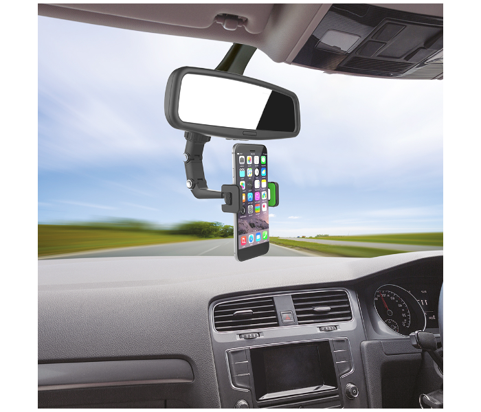 Iends IE-HO367 Rear View Mirror Phone Holder - Black and Green - Zoom Image 2