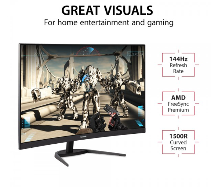 ViewSonic VX3268-2KPC-MHD 32 Inch OMNI Curved 1440p 1ms 144Hz Gaming Monitor - Black - Zoom Image 2