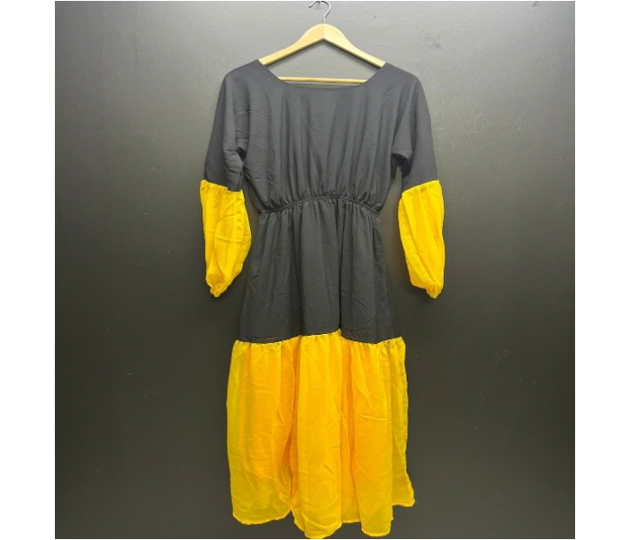 Kiwo Fashionable Black and Yellow Coloured Layered Frock for Women - Zoom Image