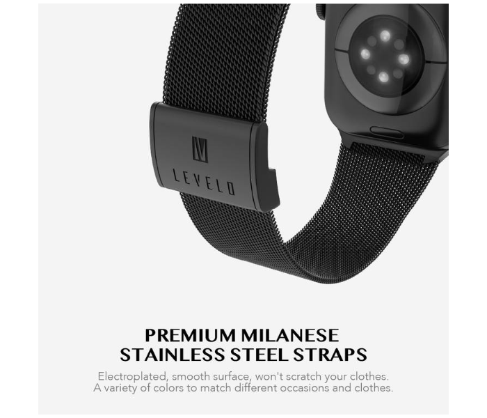 Levelo LVLMILSTP41-BK Double Milanese Stainless Steel Replacement Watch Strap Compatible for Apple Watch 38mm 40mm 41mm - Black - Zoom Image 2