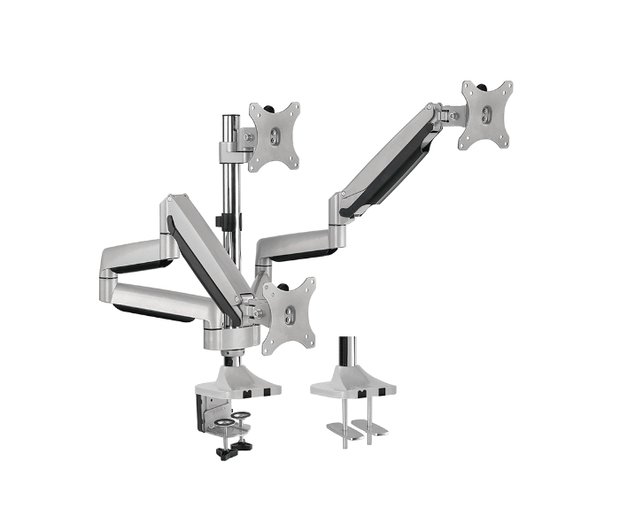 Skill Tech SH100 C036 Triple Monitors Pole-mounted Gas Spring Monitor Arm - Silver - Zoom Image 1