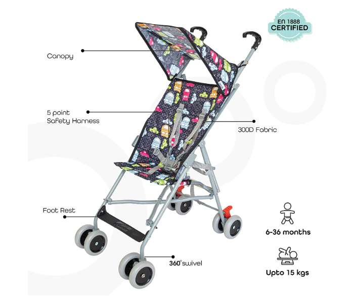 Moon MNBBGRE06 Jet Buggy Printed Cars Stroller for Babies - Grey - Zoom Image 2