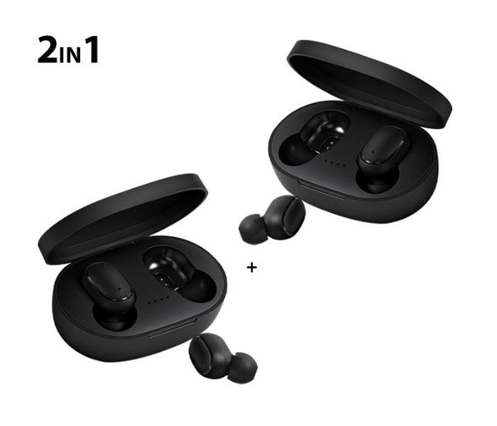 RMN A6S Combo of 2 Piece Bluetooth 5.0 TWS Wireless Earphone with Noise Cancelling Mic - Black - Zoom Image