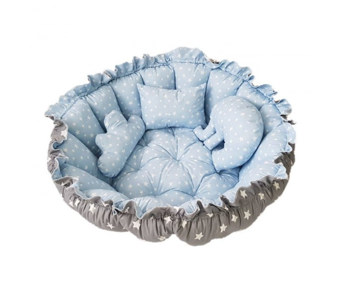 Baby Nest Round Playing Mat Blue Star Pettern - Grey - Zoom Image 1