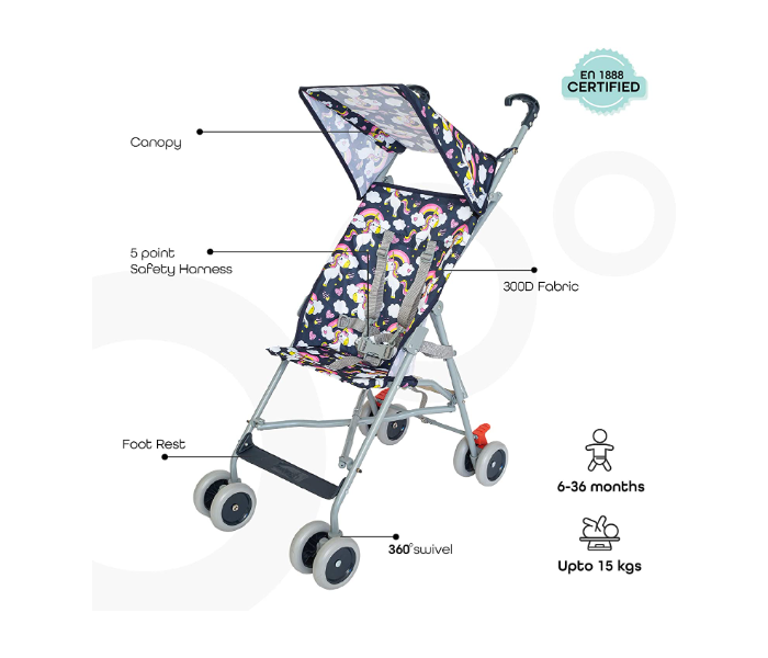 Moon MNBBGPK05 Jet Buggy Printed Unicorn Stroller for Babies - Grey - Zoom Image 2