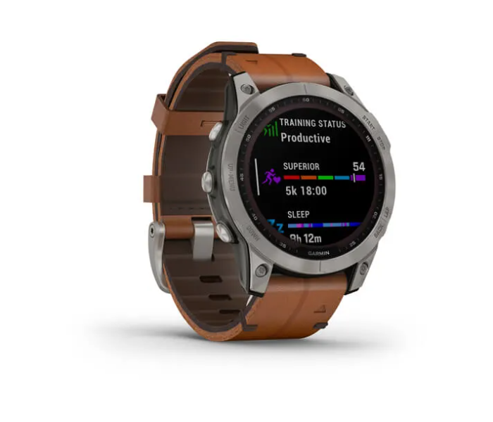 Garmin 010-02540-31 Fenix 7 Sapphire Solar Edition Titanium with Chestnut Leather Band - Zoom Image 2