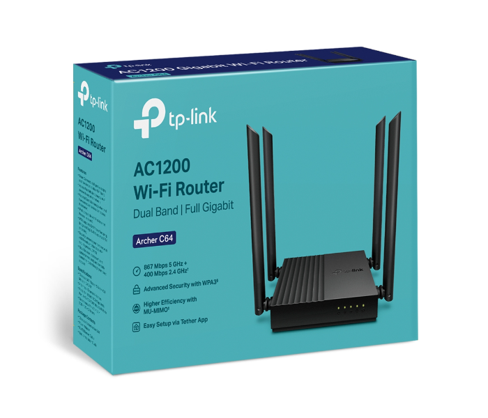 TP-Link Archer C64 AC1200 Wireless MU-MIMO WiFi Router - Black - Zoom Image 4