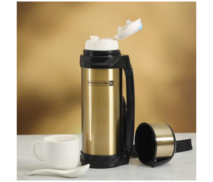 Royalford RF10493 1000ml Stainless Steel Vacuum Travel Bottle - Gold and Black - Zoom Image 3