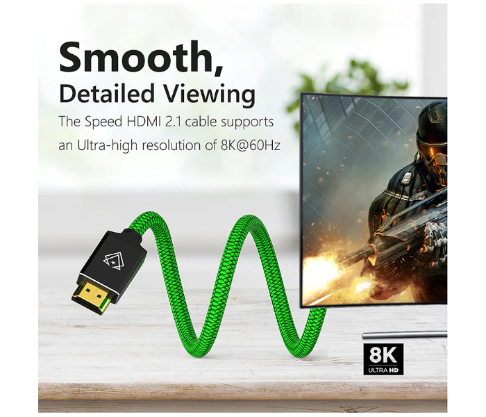 Vertux DXB000231 8K Nylon Braided High Definition Hdmi 2.1 Cable 3M - Green - Zoom Image 2