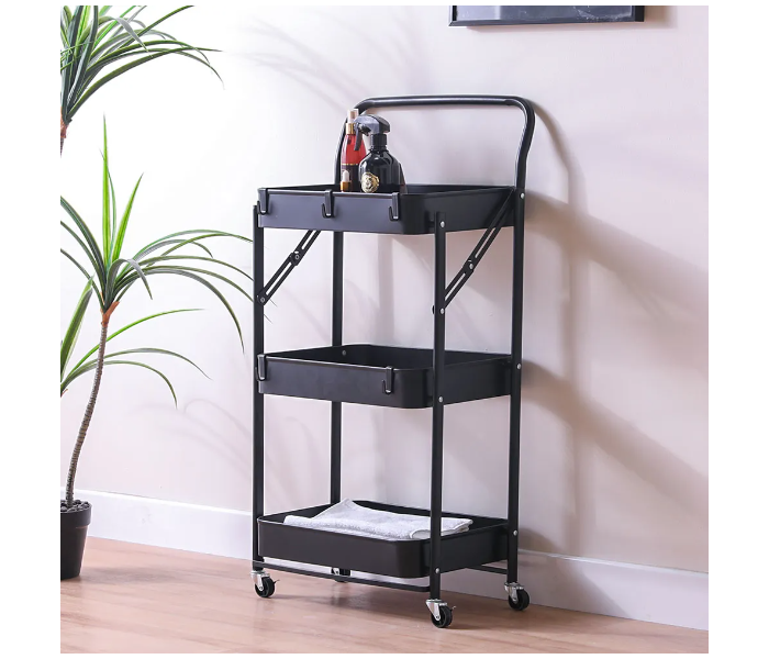 Danube Home Erick 3 Tier Foldable Storage Cart-ON - Black - Zoom Image 2