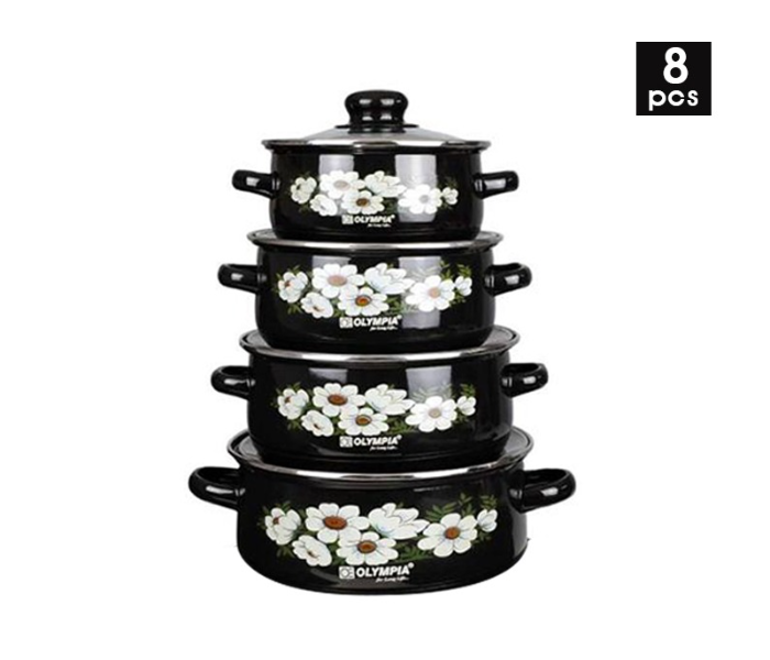 Olympia OE-009 DDSTK 8 Pieces Casserole Set with Glass Cover - Black - Zoom Image