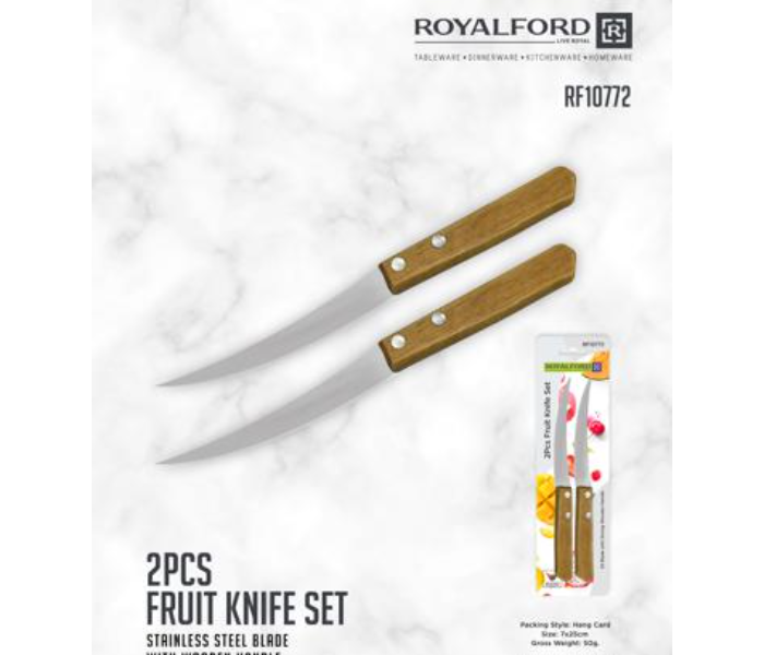 Royalford RF10772 2 Pieces Fruit Knife Set with Wooden Handle - Silver and Brown - Zoom Image 2