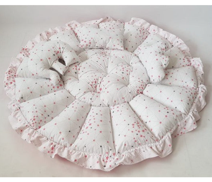 Baby Nest Round Playing Mat Star Pattern - White - Zoom Image