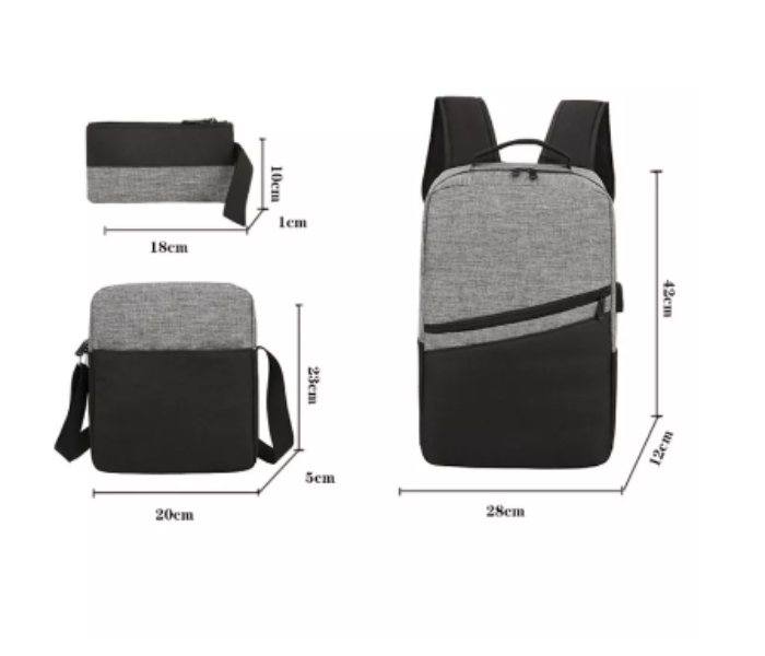 Unisex 3 Pcs Sets Business Laptop Backpack - Grey - Zoom Image 2