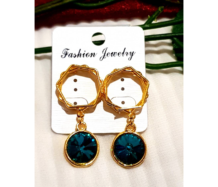 Strabella TSB23d Hanging Earrings With Single Stone for Women - Gold and Blue - Zoom Image