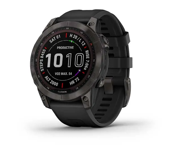 Garmin 010-02540-35 Fenix 7 Sapphire Solar Edition Black DLC Titanium with Black Band - Zoom Image 1