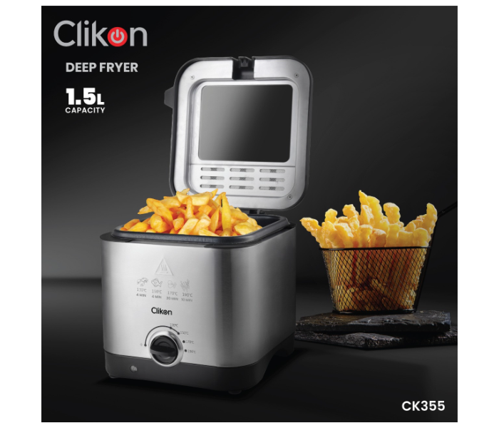 Clikon CK355 1.5 Litre Brushed Stanless Steel Interiors Deep Fryer - Silver and Black - Zoom Image 1