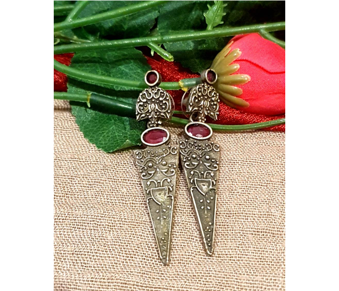 Strabella ER2003b Premium Quality German Silver Hanging Earrings  for Women - Silver and Maroon - Zoom Image