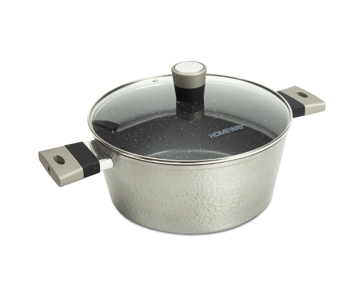 Homeway HW3526 24cm Marble Coated Non-stick Casserole With Lid - Grey - Zoom Image